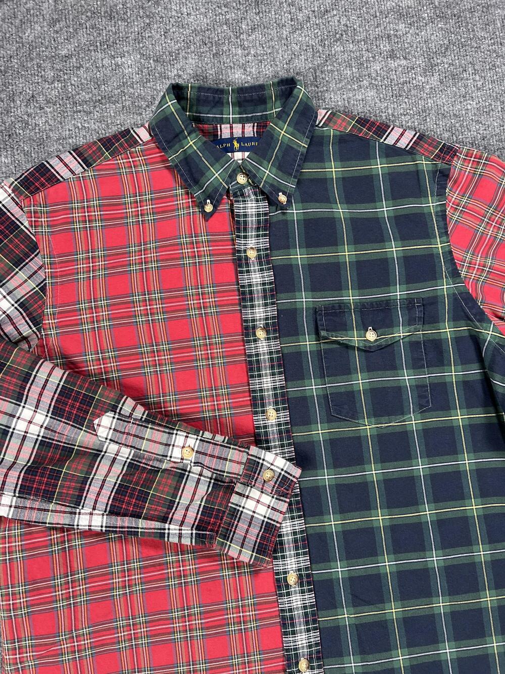 Ralph Lauren Shirt Button Up Plaid Patchwork Multicolor Long Sleeve Mens Large